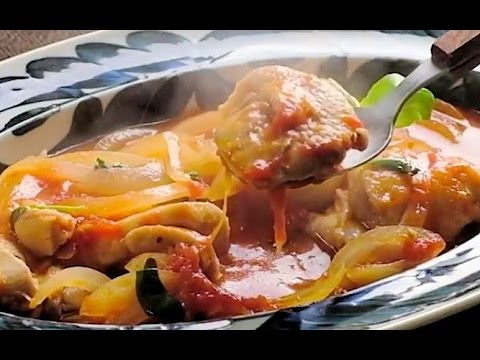 鶏モモ肉とバジルのトマト煮込み