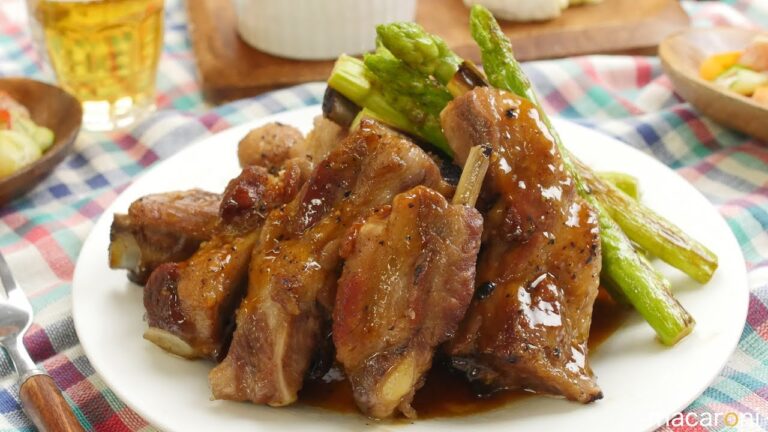 サイダーで柔らか！ スペアリブと 焼きアスパラの 甘辛 はちみつ煮 のレシピ 作り方