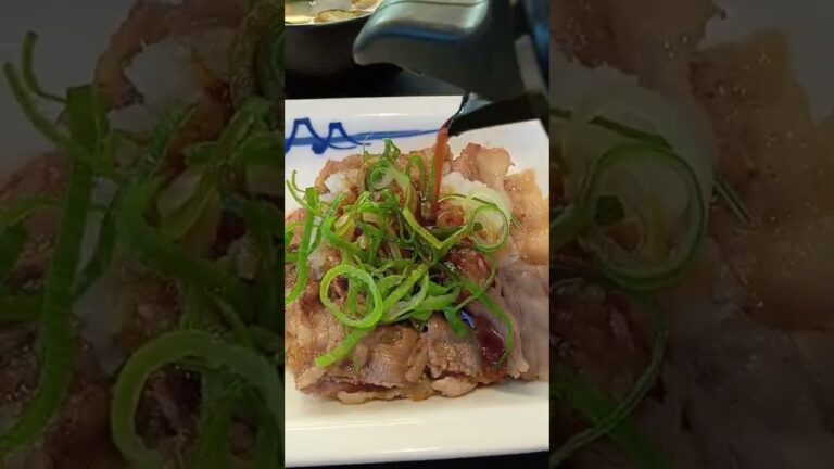 牛焼肉定食にかけるポン酢の量、このくらいが適量かと😁　松屋　大根おろし　ネギ　#shorts