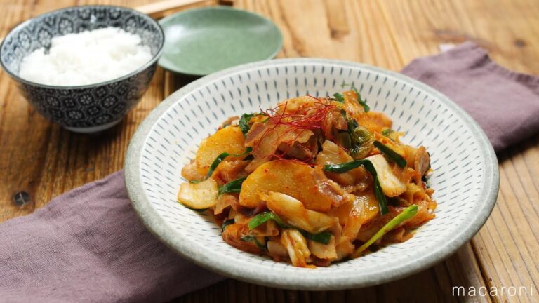 ボリューム満点。長芋と豚肉のキムチ炒め