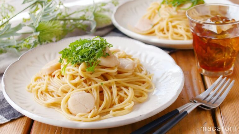 【ホタテのめんつゆバターパスタ】フライパンひとつで完成！ホタテの旨みが凝縮♪めんつゆバターで味付け簡単｜macaroni（マカロニ）