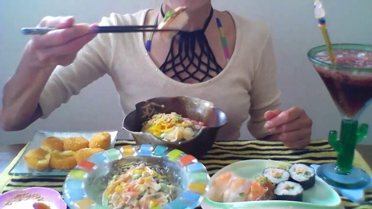 20171001 サーモンの海苔巻き・にぎり ねばねば丼 コーンクリームコロッケ スパゲティーサラダ 食べるだけ 一人飯 飯枠 飯動画