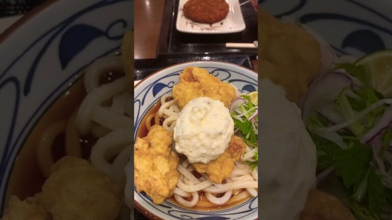 丸亀製麺　タル鶏天ぶっかけうどん　とり天3個　大盛りと親子丼とハムカツを食べた時の動画