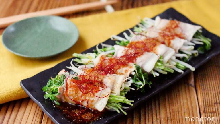 焼肉のたれで。ピリ辛もやしと豆苗の豚肉巻き