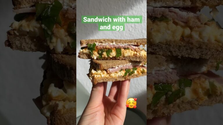 Crusty bread, eggs, mayo, ham, cream cheese, basil and balsamic sauce🤍 #sandwich #breakfastideas