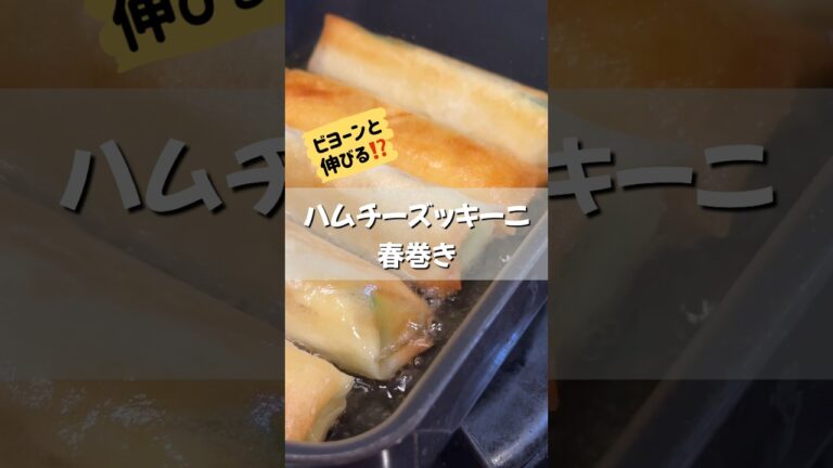 熱々すぎて伸ばせなかったので皆さんはやってみてください♪ビヨーンと伸びる⁉️のハムチーズッキーニ『春巻き』