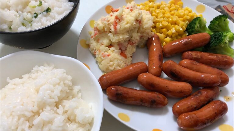 【飯テロ】ピリ辛チョリソーとポテトサラダたちとご飯と七草粥【美味しすぎ】