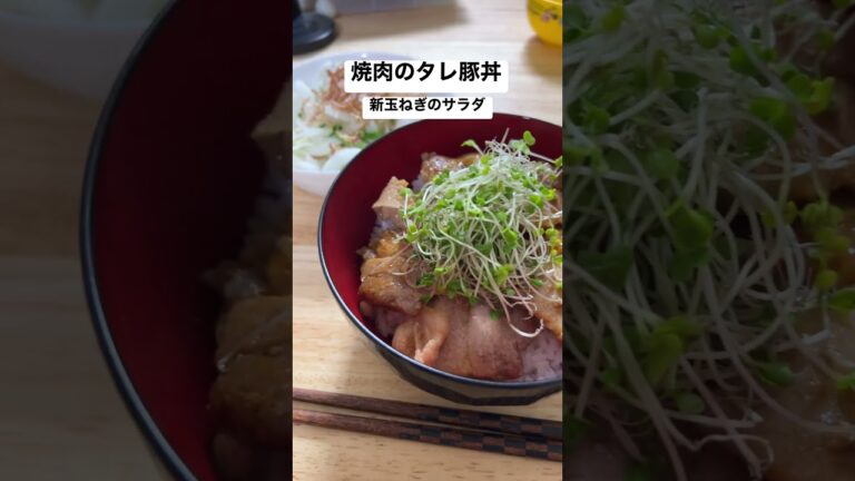 ウマ飯_焼肉のタレ豚丼🐖と新玉ねぎのサラダ #ごはん #料理 #ビールのお供