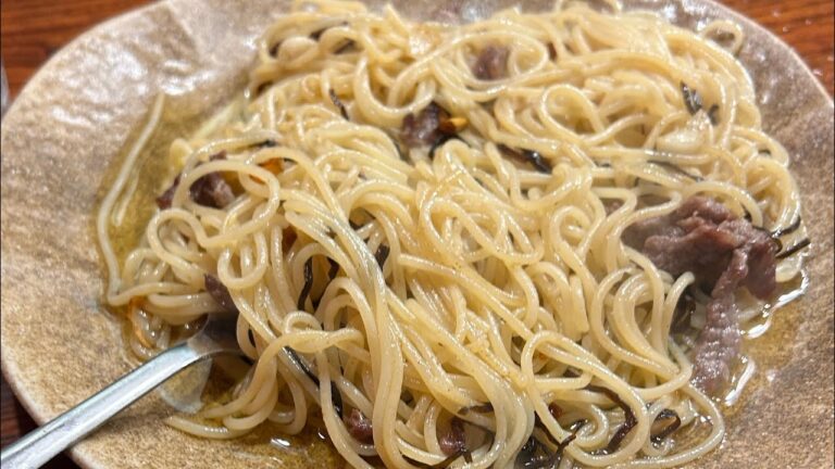 肉のペペロンチーノ　塩昆布を出汁に　鷹の爪をお忘れ無く #中島やすはる #高知市