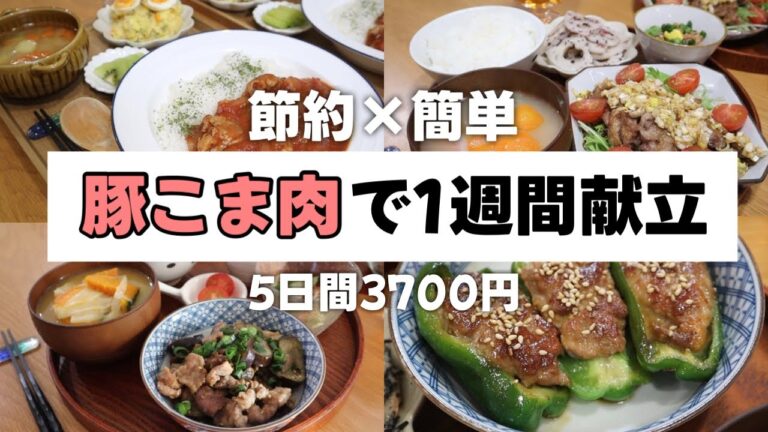 【4人家族の夜ご飯】豚こま肉メイン ！5日間3700円台で栄養満点夕飯献立【簡単レシピ/2歳児2人/ワーママ/豚肉/食費月4万/食費節約術】