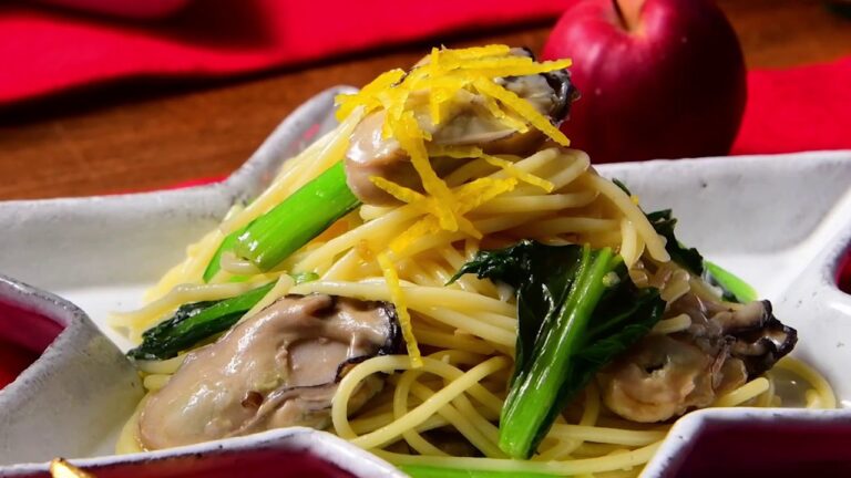 かきと小松菜のオイルパスタ ゆずこしょう風味