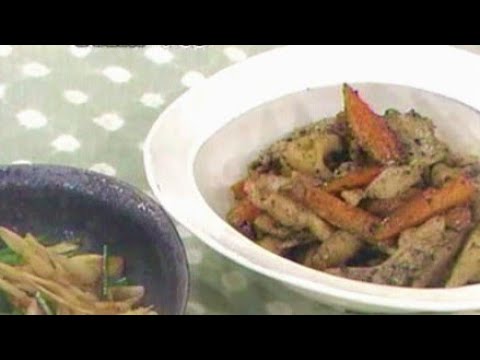 ごろごろ野菜と豚肉の黒きんぴら＆ゴボウの梅あえ