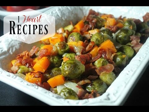 Roasted Brussel Sprouts and Butternut Squash with Bacon and Onions | I Heart Recipes