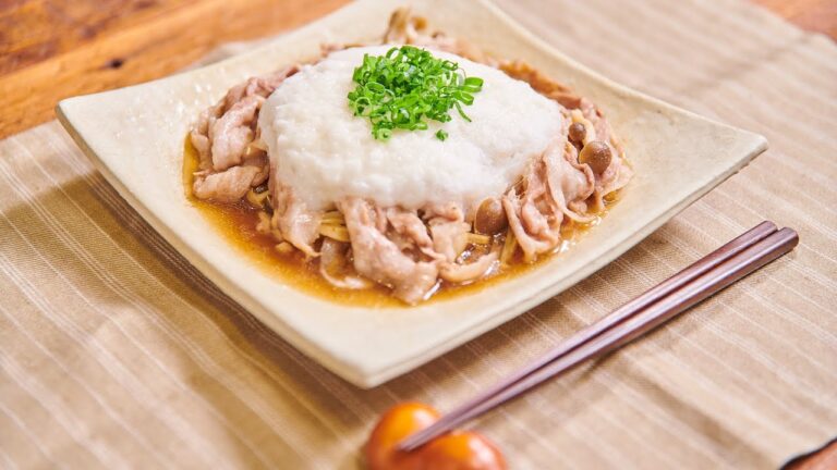 豚とたっぷりきのこのとろろレンジ蒸し