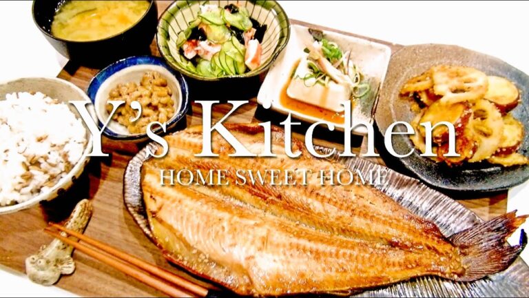 【夜ごはん】ほっけ焼き＆さつまいもとレンコンの甘辛＆冷奴＆カボチャと玉ねぎの味噌汁＆カニカマときゅうりの酢の物