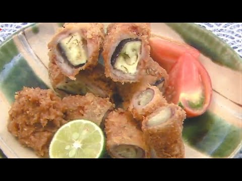 夏野菜のロール豚かつ　味噌だれ