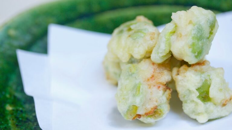 簡単家つまみ♪そら豆と海老の天ぷら　Tempura of broad bean&prawn