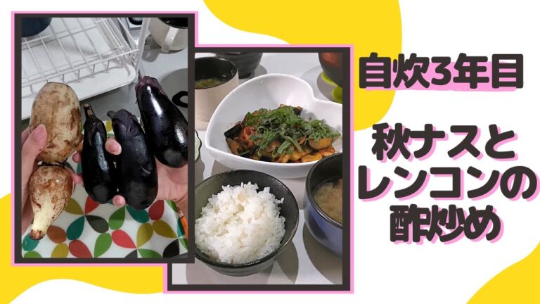 【自炊3年目の40秒料理日記】秋ナスとれんこんでさっぱり酢炒め作ったよ('∇')【カップルvlog】#Shorts