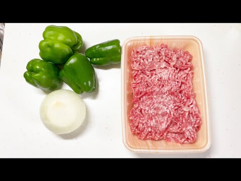 ひき肉と玉ねぎとピーマンのニンニクオイスターソース炒め【簡単レシピ】