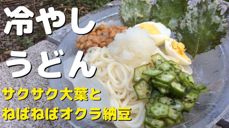 庭の焚き火で冷やしぶっかけうどんをつくろう-オクラねばねばとサクサク揚げたて天ぷら キャンプレシピ・アウトドアクッキング  Cold Udon and Tempura with bonfire-