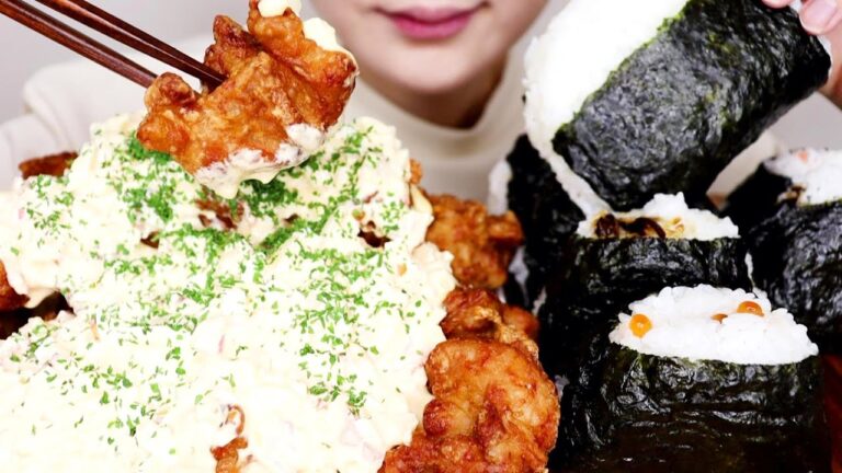 【咀嚼音】チキン南蛮 たっぷりタルタルソース おにぎりを食べる【ASMR / EATING SOUNDS / MUKBANG / NO TALKING】