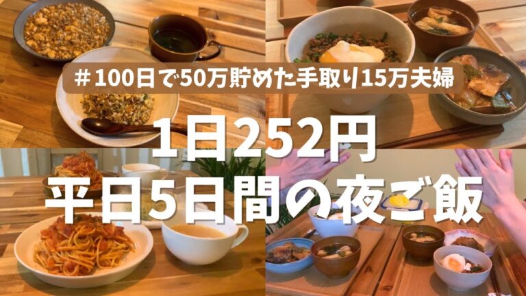 【1日の食費252円】平日5日間の夜ご飯/結婚1年目/2人暮らし/料理VLOG