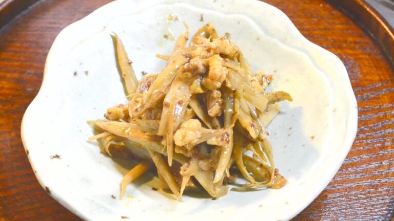 ゴボウの食べ方：ゴボウとクルミのハニーマスタード和え　　How to make burdock salad with honey mustard dressing