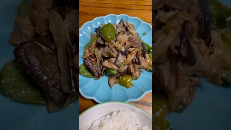 【おかず】ナス豚ピーマンの味噌炒め　#自炊記録 #豚こま #ナス #ピーマン #ご飯がすすむ #おかず #実家暮らし