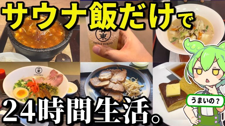 サウナ飯で24時間生活してみた！4つのサウナハシゴして本当においしいのか大食い検証じゃい！【ずんだもん＆ゆっくり解説】