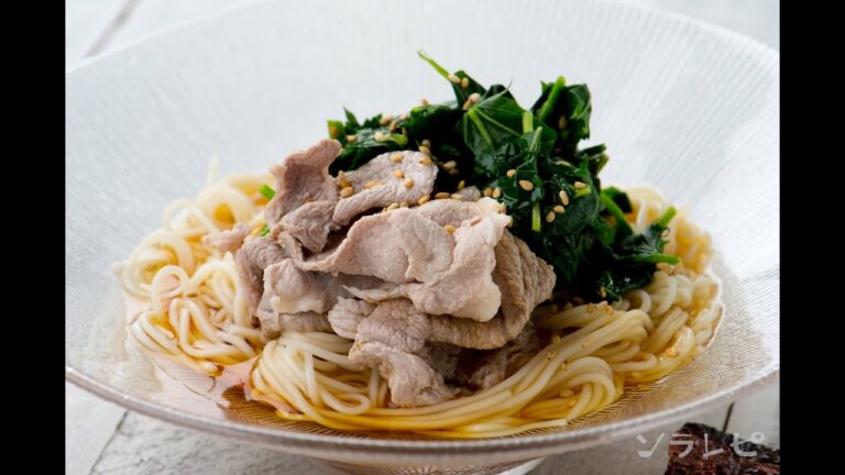 数秒でわかる「豚肉とモロヘイヤのそうめん」の作り方