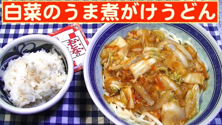 【一人deごはん】Let’s eat！キッコーマン・そうざいの具でアレンジ飯！「白菜のうま煮がけうどん」＋ごはん