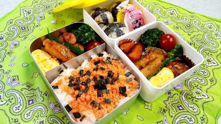 【遠足お弁当】肉巻きポテト・梅干オニギリ・塩昆布オニギリ・チーズ入り卵焼き・ソーセージ（Lunch box・obento・小学生弁当・中学生弁当）