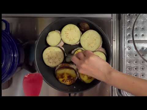 【1分レシピ】茄子の豆腐ハンバーグはさみ焼き