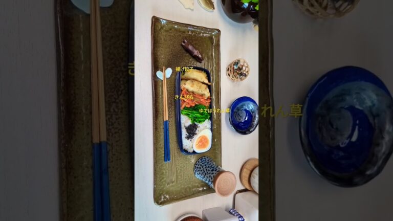 今日のゆるっと弁当！　揚げ餃子に副菜2種🥕　見た目はそこそこ！味はまずまずです🤗