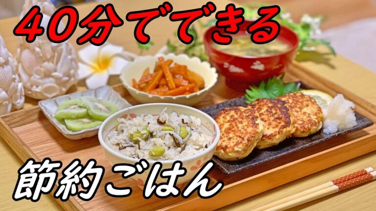 【177円】ツナの豆腐ハンバーグとしらすと枝豆の混ぜご飯/節約料理/夫婦2人/晩ごはんvlog/献立