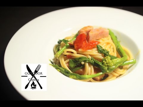 【パスタ】菜の花とフレッシュトマトのオイルパスタ【北海道】