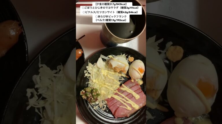 【夕食】ごぼうとひじきのマヨサラダ（糖質3g/41kcal）他