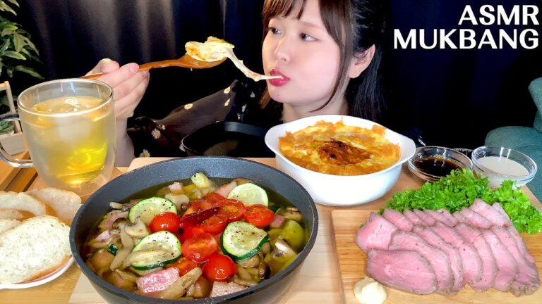 【ASMR 咀嚼音】ミラノ風ドリアとアヒージョとローストビーフ〚モッパン / 飯テロ / モクバン / mukbang〛