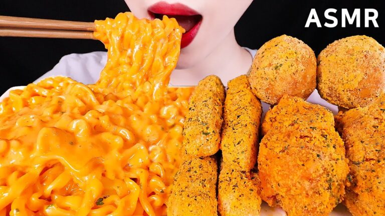 ASMR CHEESY CARBO FIRE NOODLE, CHICKEN, CHEESE BALL, CHEESE STICK 치즈까르보불닭,뿌링클EATING SOUNDS MUKBANG먹방