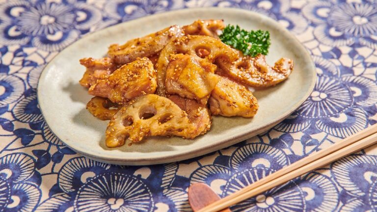 鶏肉とれんこんの青じそごま唐揚げ