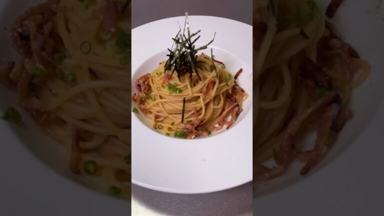 パスタ×明太子×バター×ネギ×海苔×ベーコン　#shorts