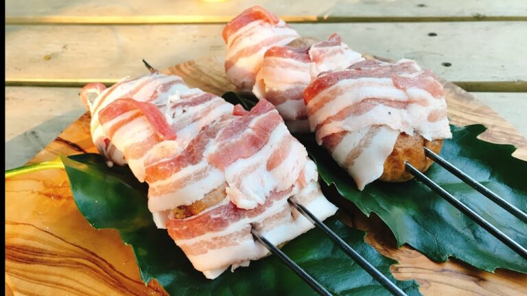 日本一美味いシイタケを脂たっぷりバラ肉で巻いて炭火焼きしたら・・・