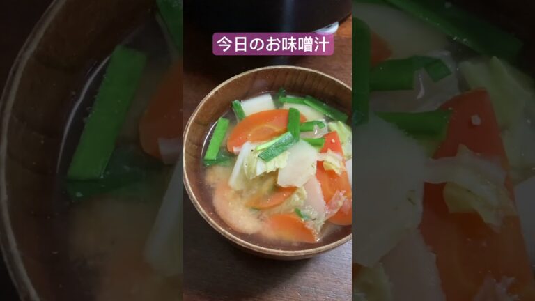 今日のお味噌汁　にんじん　ジャガイモ　白菜　ニラ　生姜は入れ忘れ