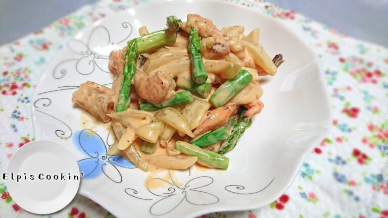 エビとアスパラのオーロラ炒め 【料理】