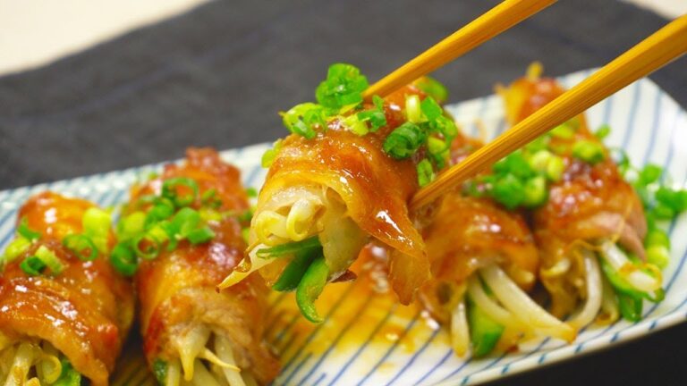 甘辛みそだれがたまらない！もやしピーマンの肉巻き