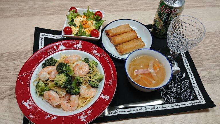 【フライパン1つで簡単パスタ】1人ご飯#1【エビとブロッコリーのクリームパスタ】