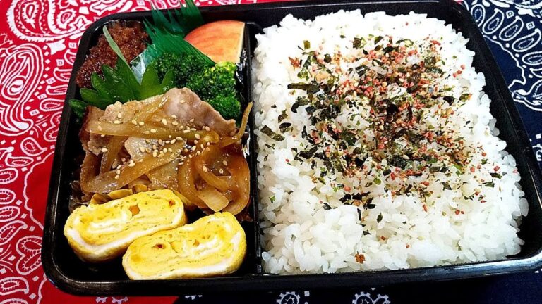 【お弁当】冷めても美味しい生姜焼き弁当！卵焼きにブロッコリーりんごも…【Obento・Lunch Box・子供のお弁当】