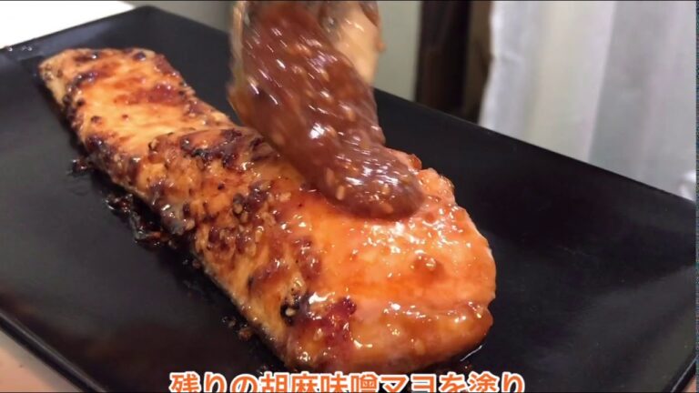 1品.com  鮭の胡麻味噌マヨ焼き♪