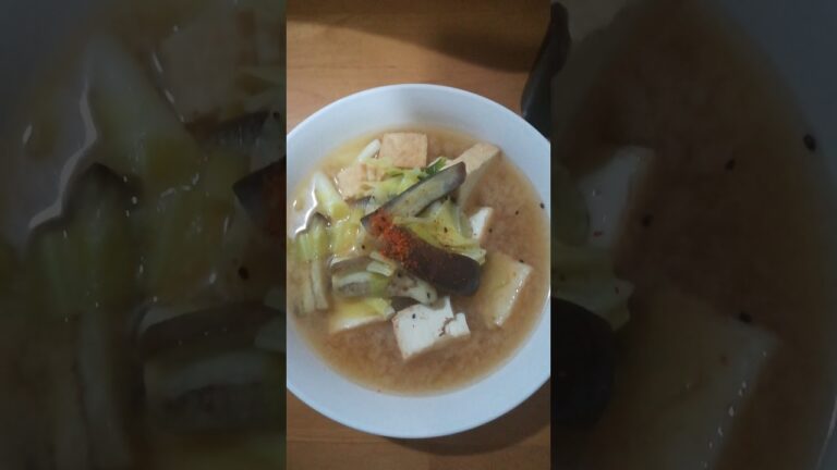 夕御飯　厚揚げと茄子とキャベツのお味噌汁、玉ねぎのかき揚げ天茶づけ#japan#shorts#晩御飯#miso soup