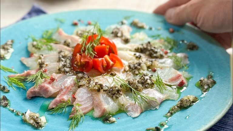 真鯛のカルパッチョ　オリーブと香味野菜のソース　【sea bream】爽やかなソースで食べる真鯛のカルパッチョレシピ　タプナードソース